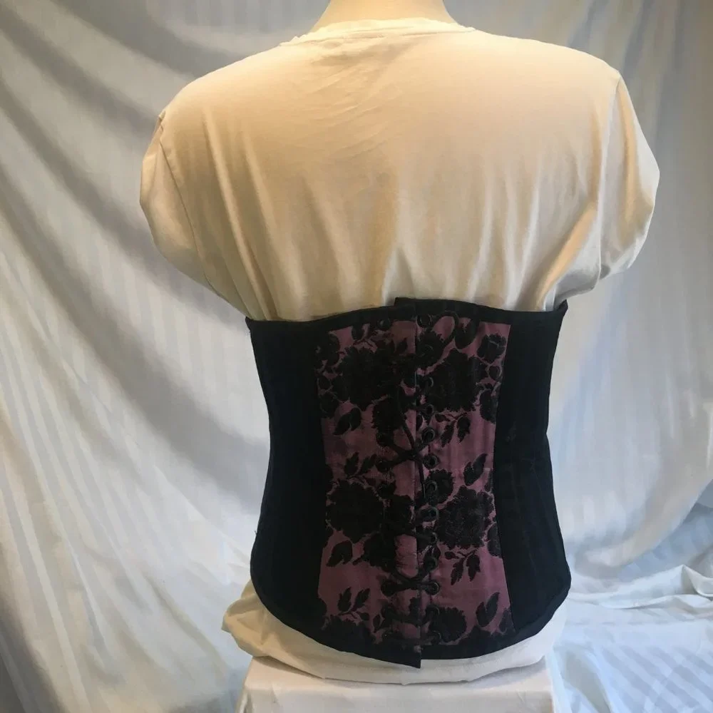 Brocade Reversible Blue Purple Steel Boned Waist Training Shaper Corset Sz Lg - Picture 8 of 16